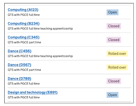 Course list on Publish