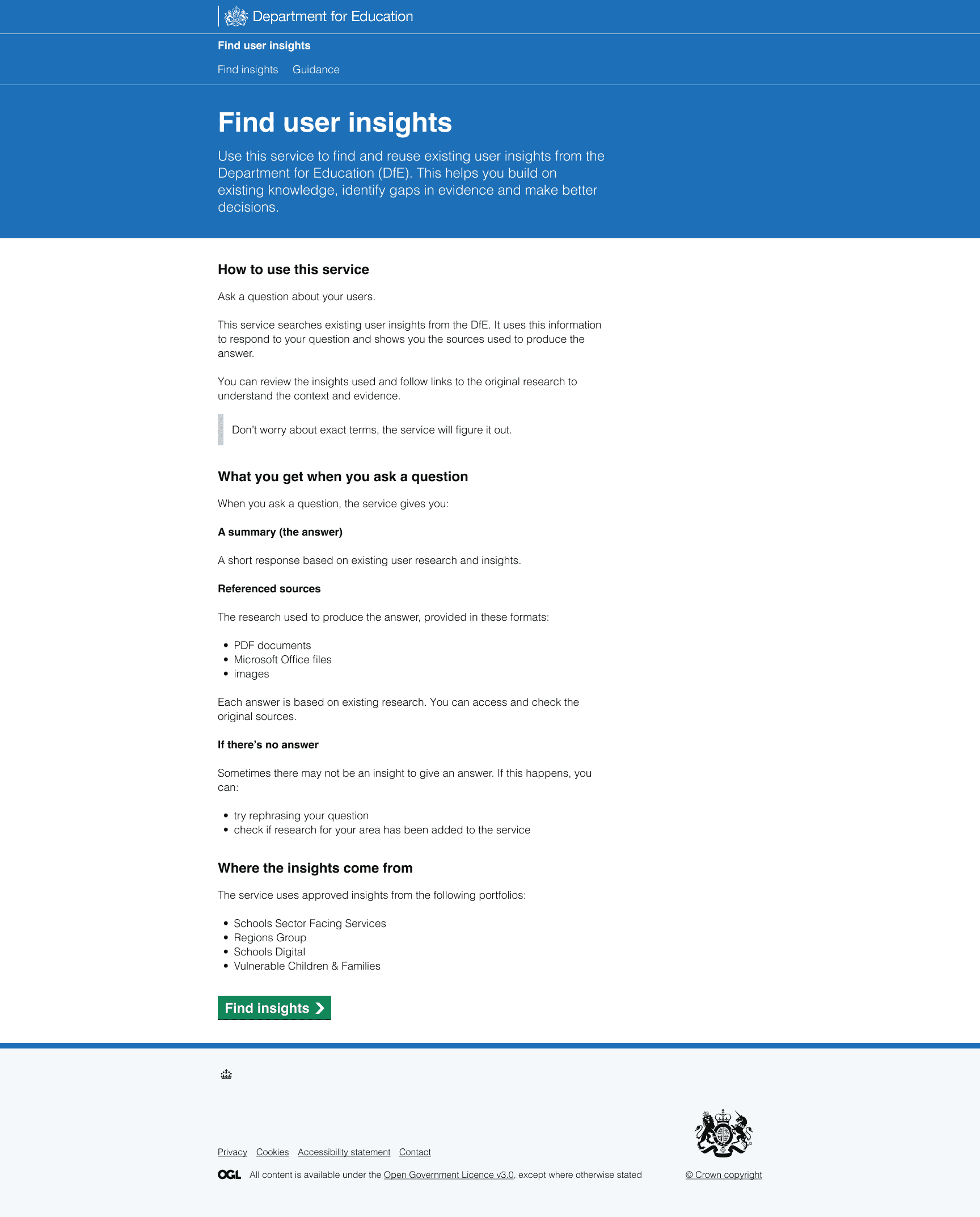 Find user insights homepage at the start of beta