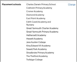 Schools list on Publish